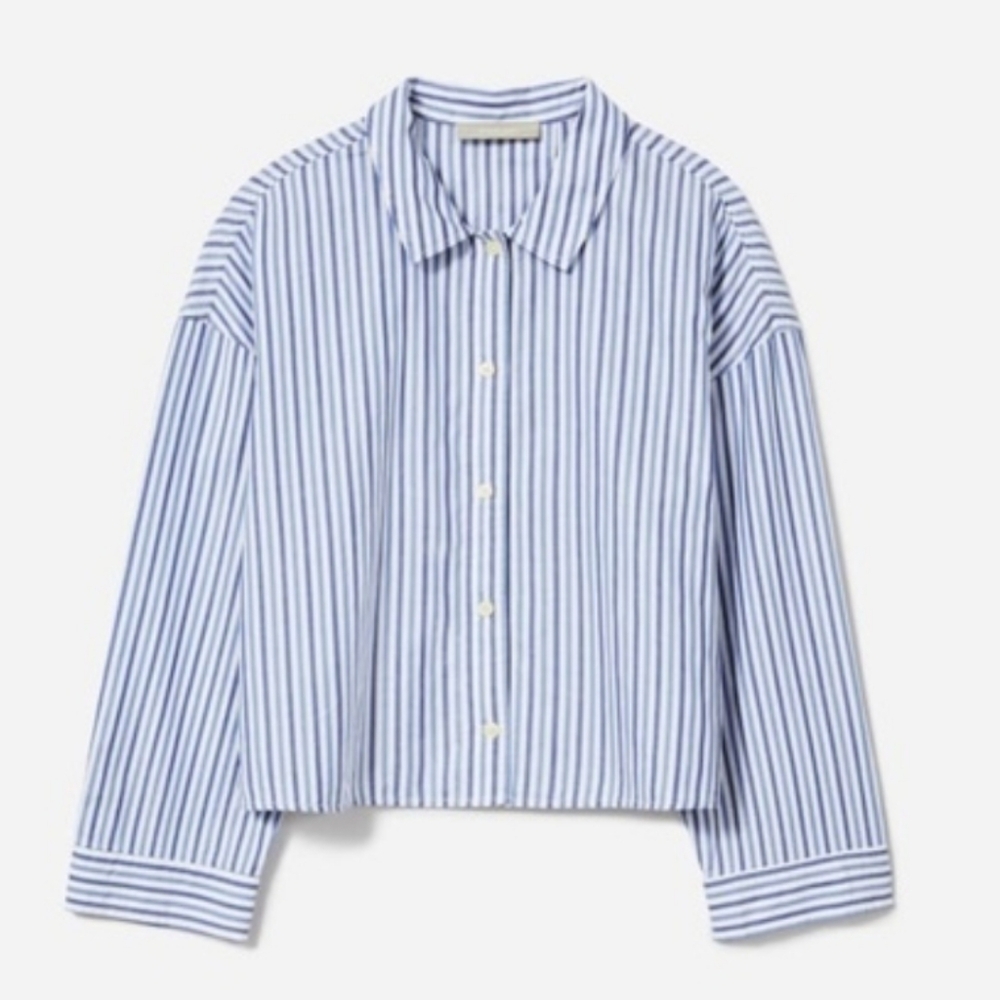 Everlane The Woven Striped Button Down Cropped Cotton PJ Top XL NWT